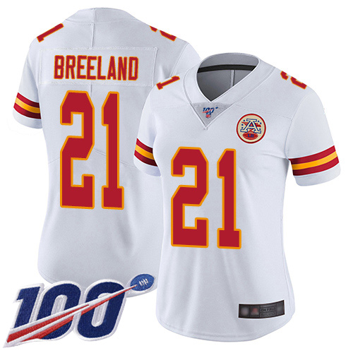 Women Kansas City Chiefs 21 Breeland Bashaud White Vapor Untouchable Limited Player 100th Season Football Nike NFL Jersey